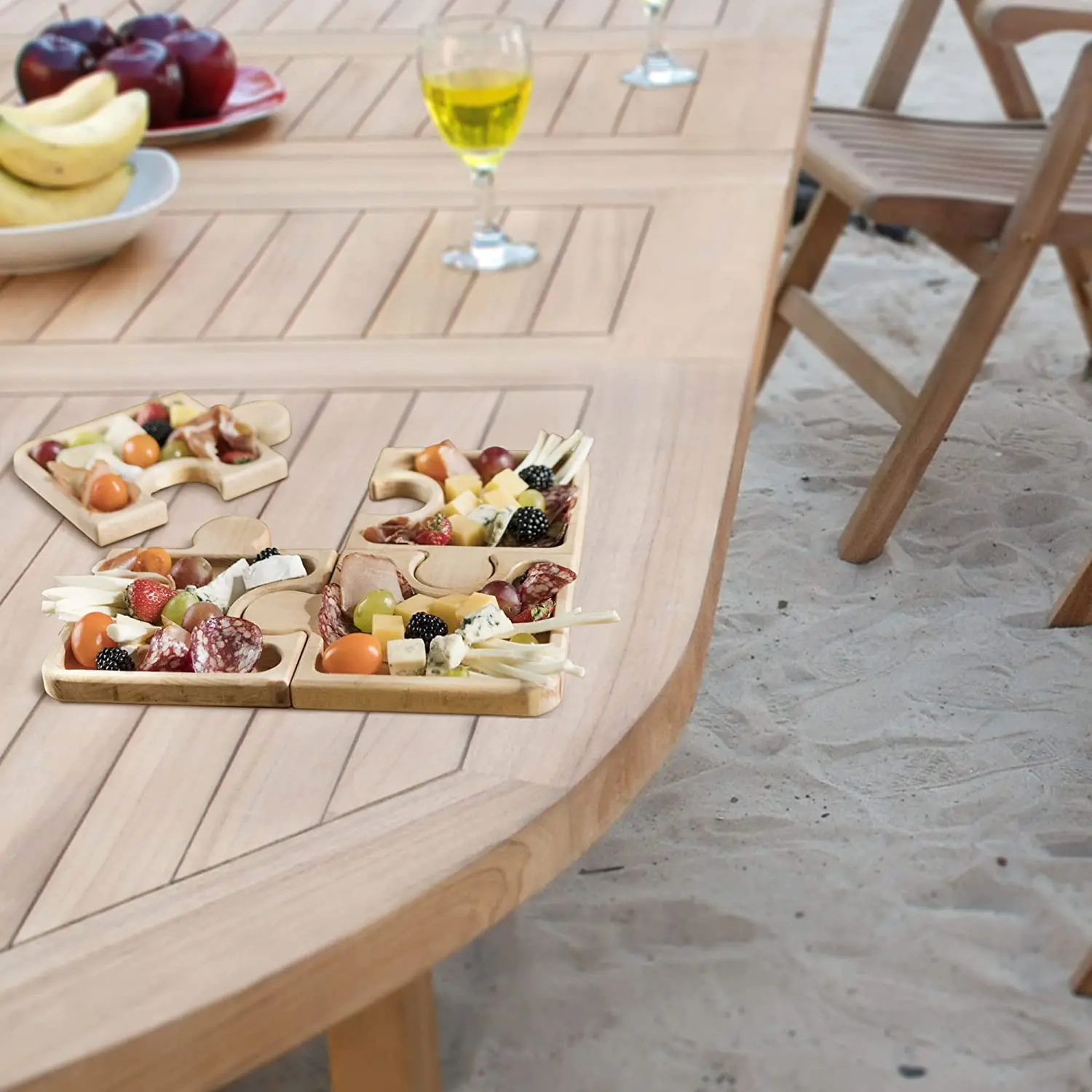 Puzzle Wood Plates Divided Serving Platter Decorative Party Trays Nut