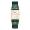 Reloj cuadrado de cuero con esfera simple y caja dorada