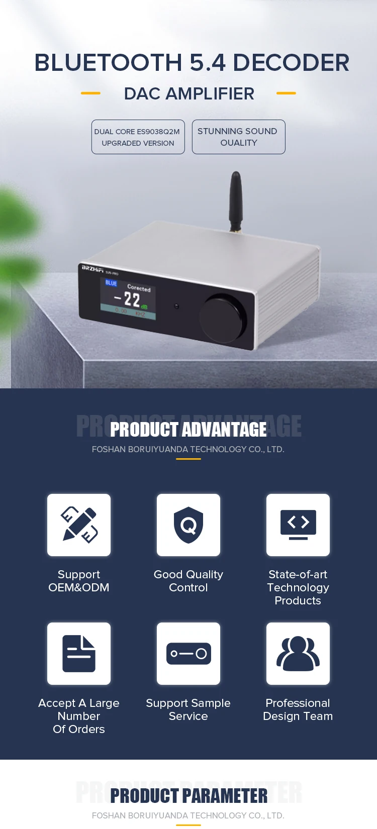 BRZHIFI SU9PRO Dual Core ES9038 BT 5.4 USB Decoder HIFI DAC Audio <a class='inkey' style='color:blue' href='https://www.weiliangaudio.com/' target='_blank'>Home</a> Theater Amplifier with Antenna for Home Use supplier