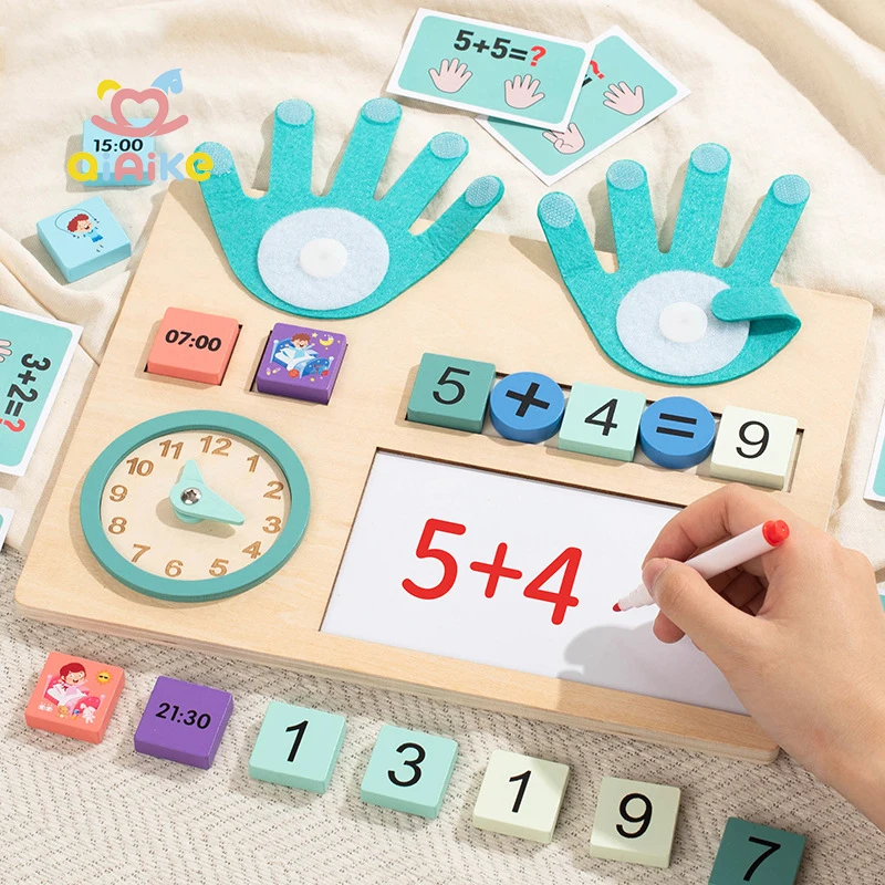 Новые обучающие игрушки Монтессори, деревянные часы с пальчиковым счетом, обучающие математике, учебные пособия по математике, развивающая игрушка для изучения математики