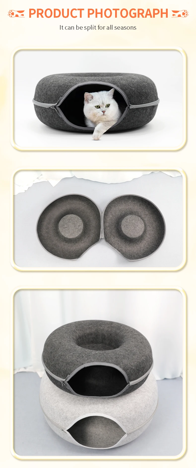 New Large Semienclosed Cat Nest Tunnel Cave Beds Nest Donut Cat Tunnel