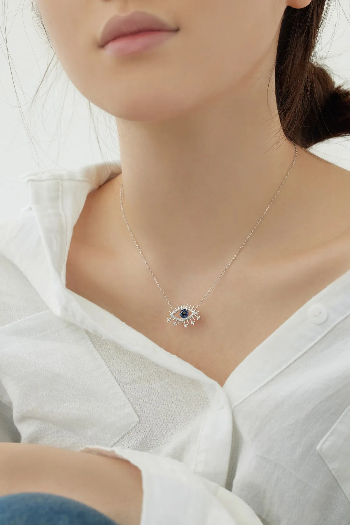 KAKODIY Customized Classic 925 Sterling Silver Chain Lucky Blue Evil Eyes Necklace Cubic Zirconia Pendant Necklace Women's Necklace detail 4