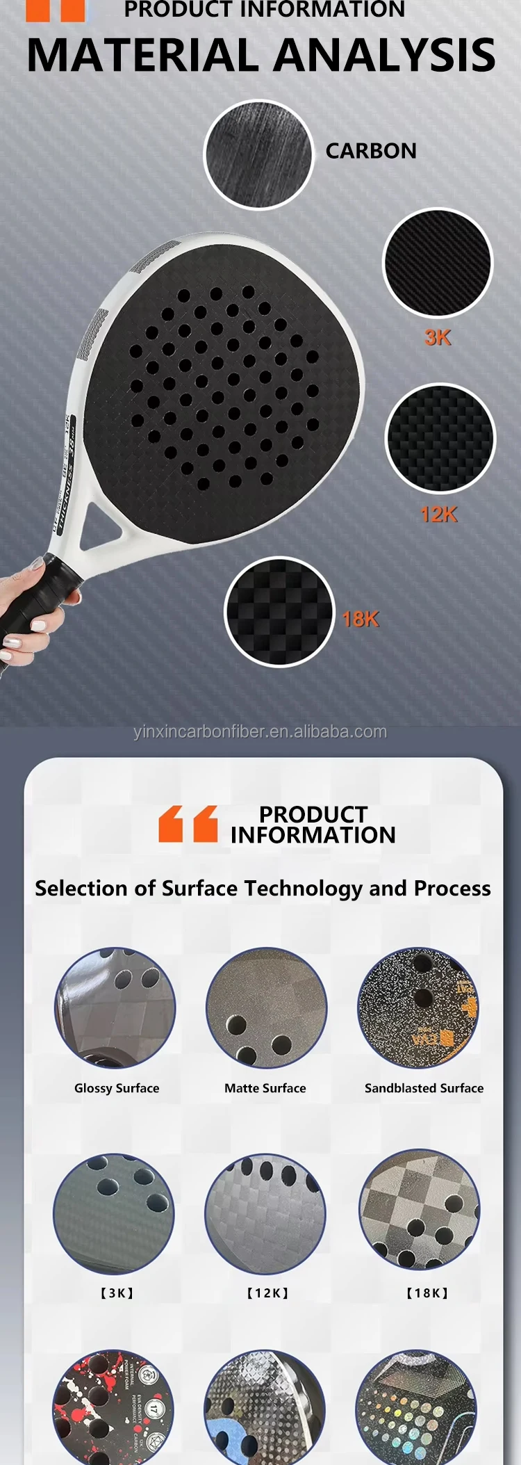2026 CN Factory Custom logo and Color High Quality 3K/12K/18K/24K Carbon Fiber Paddle Racket