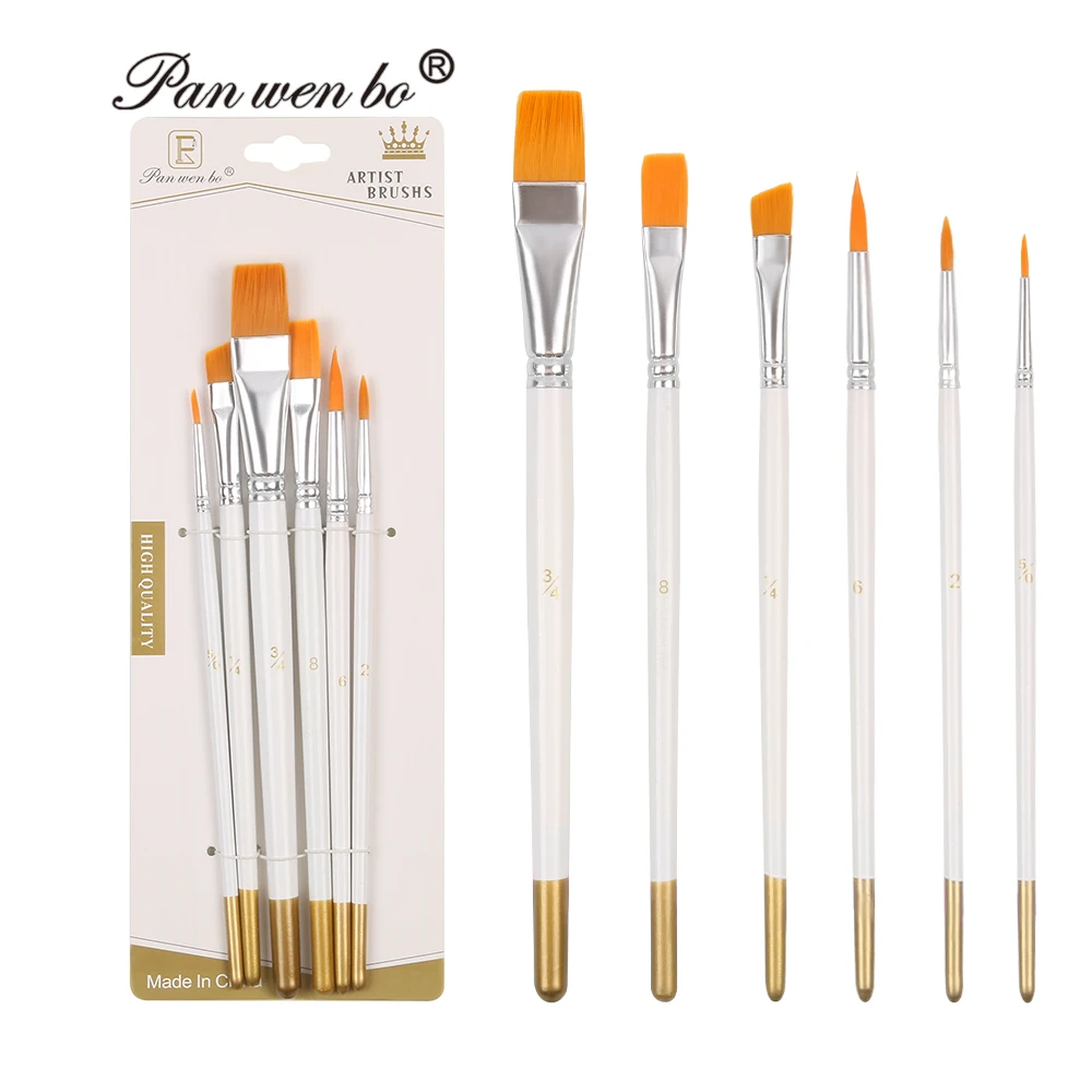Набор профессиональных кистей для рисования Panwenbo, 6 частей, с деревянной белой ручкой, масляные акварельные акриловые кисти для рисования