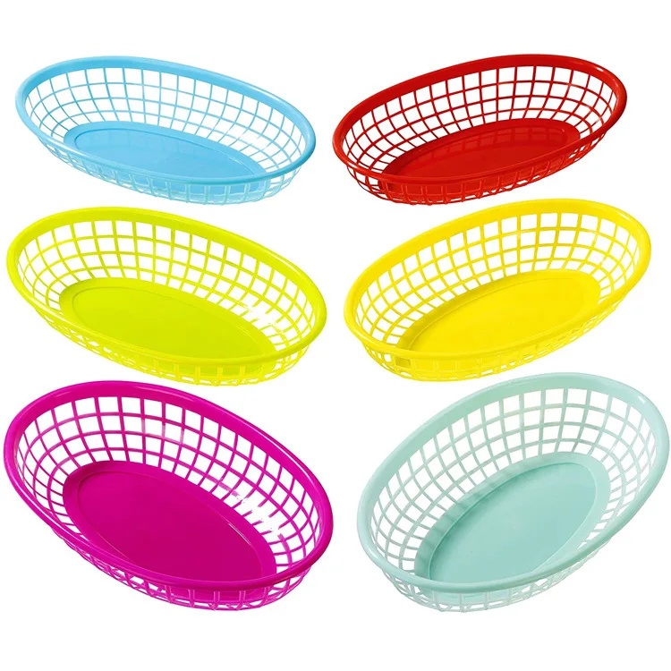 6 Pack Stackable Oval PP Plastic Fast Food Basket for Serving Fries Burgers Fried Chicken Fruit in Restaurants Cafes