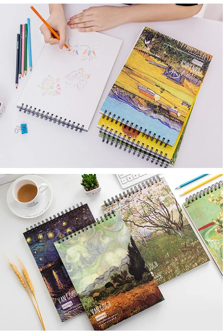 product factory custom printing professional classy a3 a4 160 drawing watercolor sketch book gram van gogh art sketchbook for artists262-28