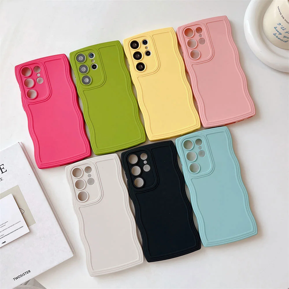 Tpu Phone Case For Samsung A55 54 35 34 25 24 15 14 S24 S23 Ultra Pure Colour Simple Wave Candy Color Cover Sjk406 Laudtec