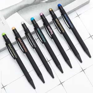 New Promotional Black 2 in 1 Stylus Metal Ballpoint Pen With Soft Rubber Aluminum Rod Manufactures Printable Logo Advertising