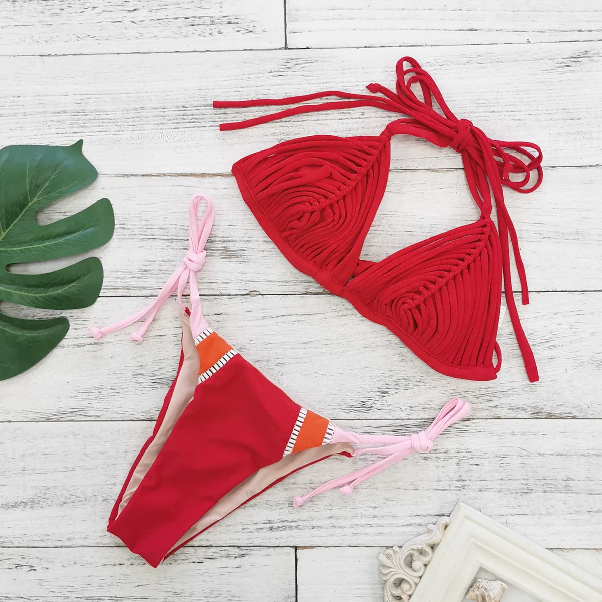 how to turn on vibrate on silent iphone 15 2 Pc Red Leopard Print Ruffle String BIKINI swimsuit bathing suit sexy S
