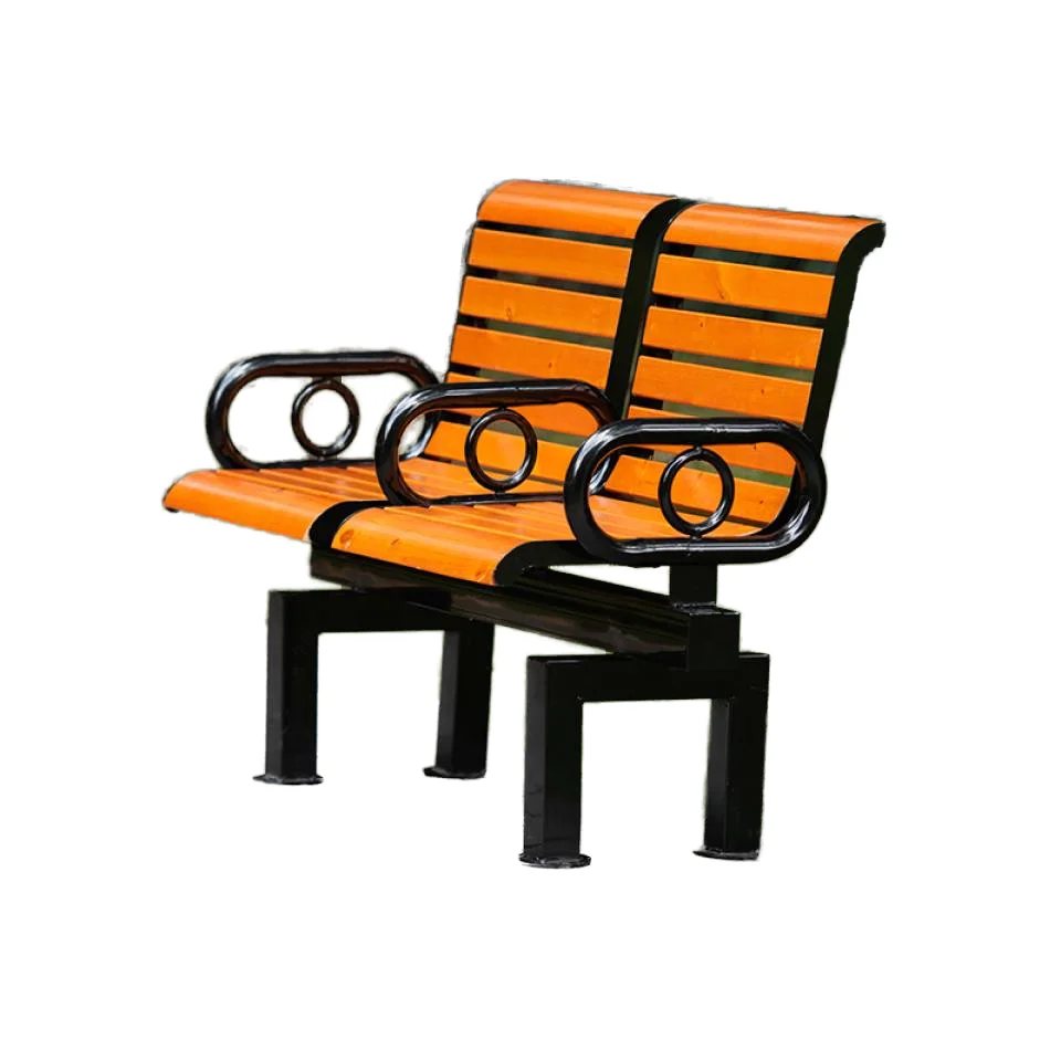 Outdoor public bench anti-corrosive wood park chair bench two seats casting iron legs with backrest