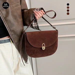 Suede Half-Moon Metal Clasp Sac a Main Women's Crossbody Bags Shoulder Bag Retro Suede Purses 2026
