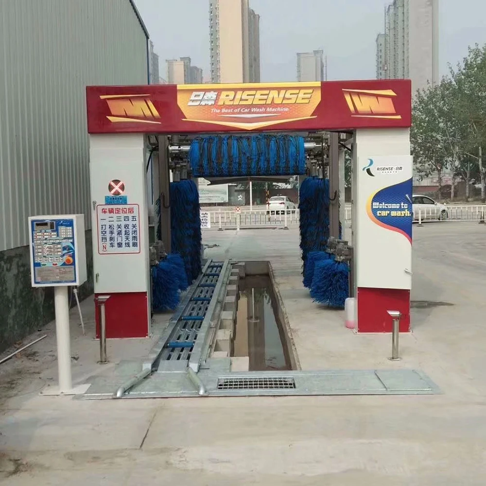 Risense Electric High Pressure Fully Automatic Tunnel Car Wash Machine with Nine Brushes PLC Control Conveying Belt System