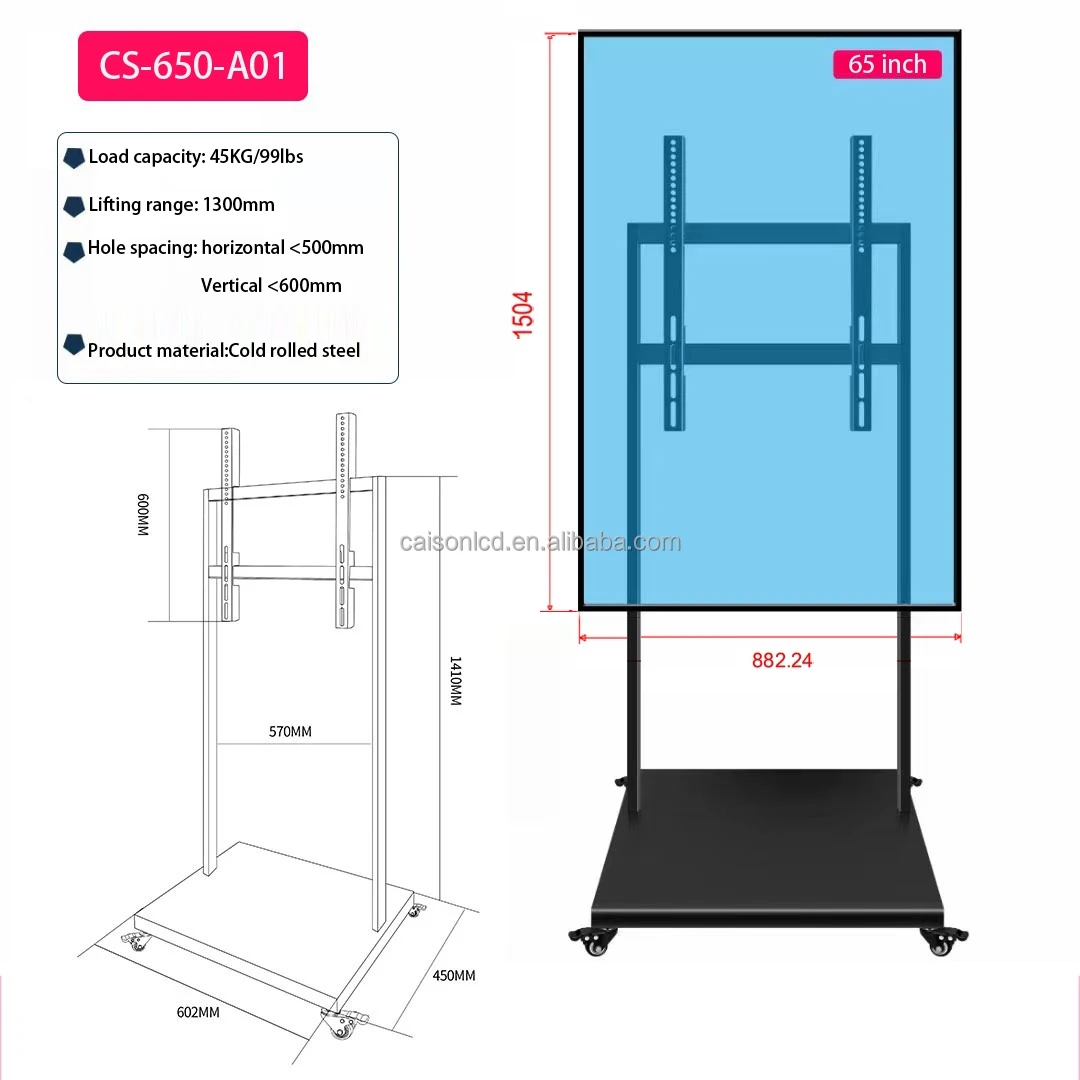 65 inch Digital stand support FHD/4K Digital signage 1000-5000 high brightness display movable showcase LCD advertising display manufacture