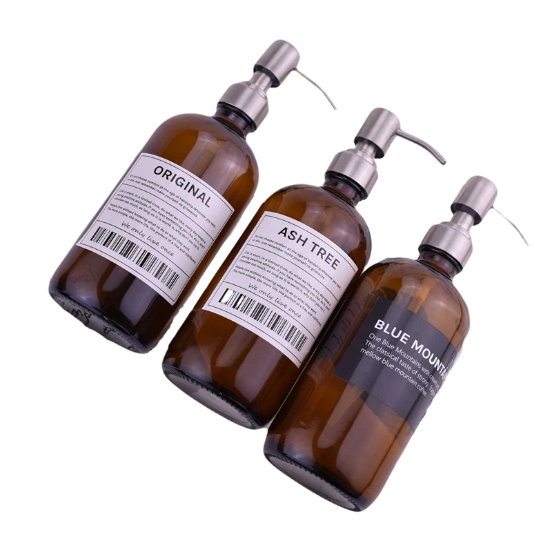 250ml 500ml Boston Round Hand Shampoo Bath Lotion Dispenser Glass Pump Bottle with Pump