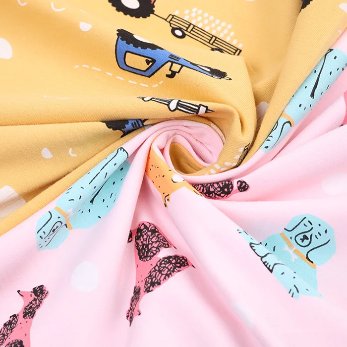 Двусторонняя трикотажная ткань 40S из хлопка и спандекса с мультяшным принтом для футболок нижнего белья