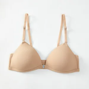 Solid Color Smooth Front Buckle Bra Sexy Deep V No Rims Side Gathered on the Fixed Cup European and American Ladies Underwear.