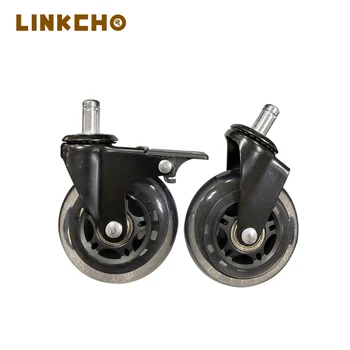 Super Quiet Gaming Chair Caster Wheel 2.5/3 Inch PU Caster Wheels Replacement Swivel Stem Heavy Duty Wheels With Brake Casters