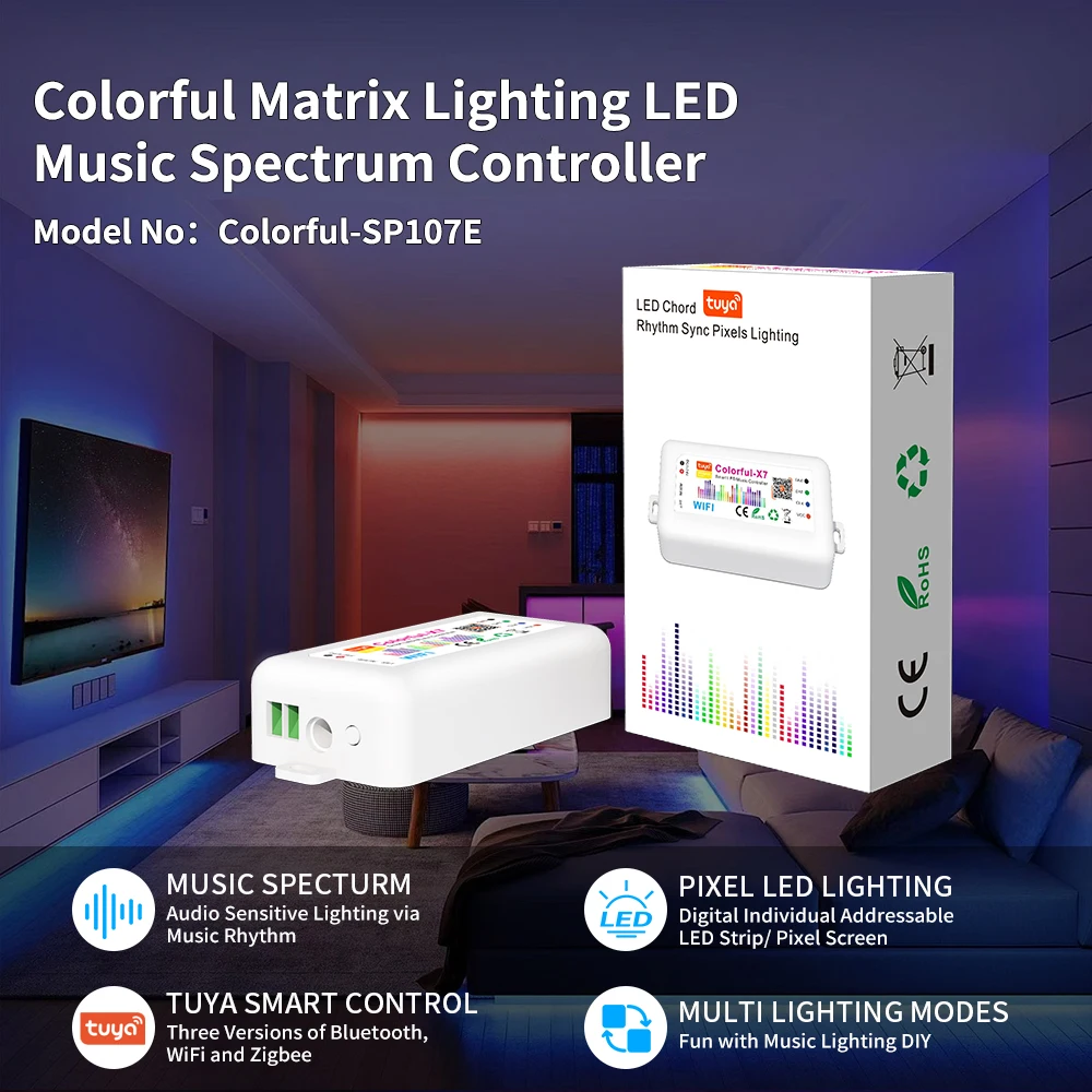 Tuya Smart WiFi Zigbee BT Colorful X7 LED Music Controller SP107E Matrix 1024 Pixels LED Panel Light Music Spectrum Controller