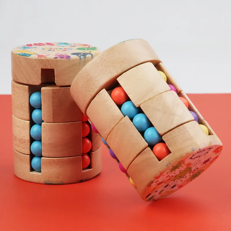 Kids Develop Intelligence Rotating Cube Puzzle Fidget Toy Educational Learning Wooden Magic Beans Toy