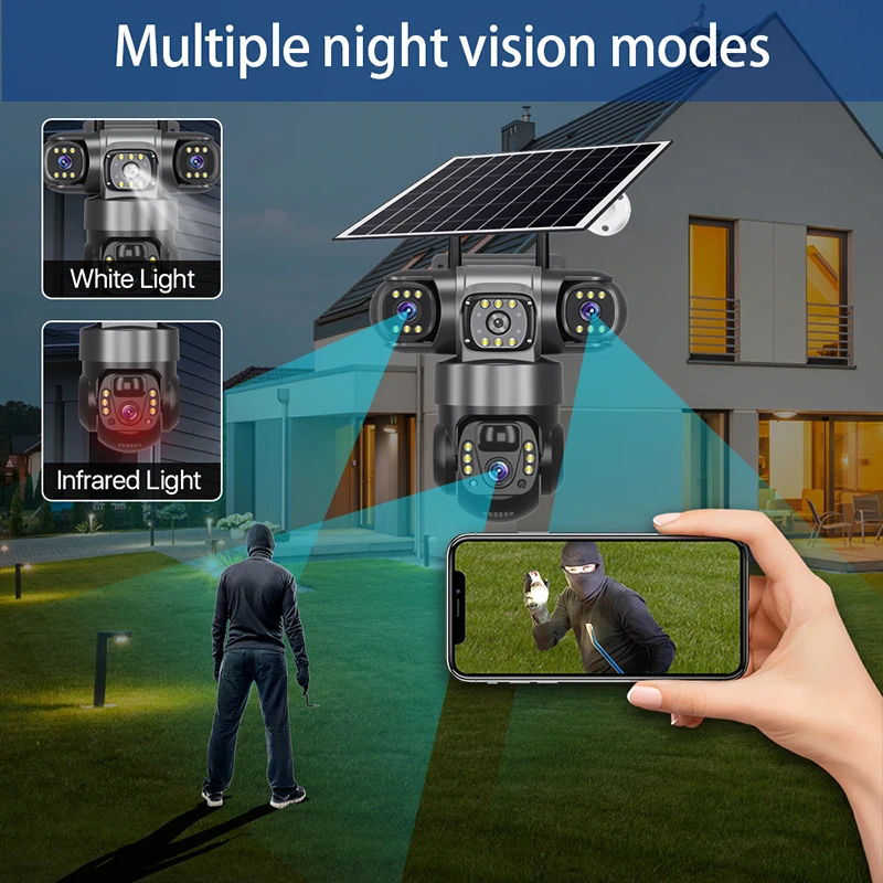4G ak�ll� Net g�venlik kamera Outdoor Pro a��k Wifi g�ne� Powerd 3 Lens 4g a��k Cctv g�venlik kameras� a��k Sim kart ile