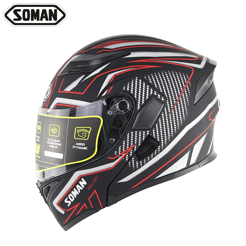 DOT Approved Double Lens Motorcycle Helmet Flip-Up ABS Casco for Street Bike Riding Soman SM955 Capacetes