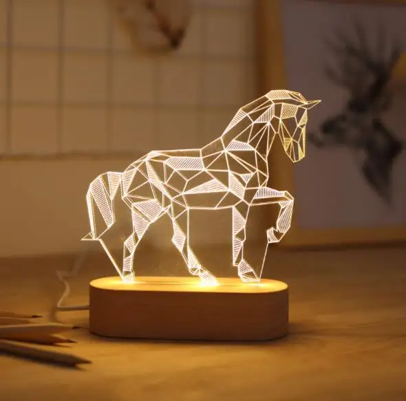 Creative Visual 3D Illusion Lamp LED with Custom Wood Base