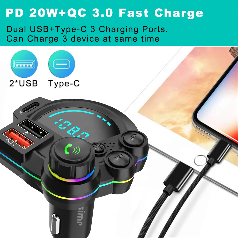 GUANDA Bluetooth 5.3 FM Transmitter With Dual PD 40W Fast Charger, Type-C USB Port, HiFi Sound, Mic & Hands-Free Calling For Cars - View #8