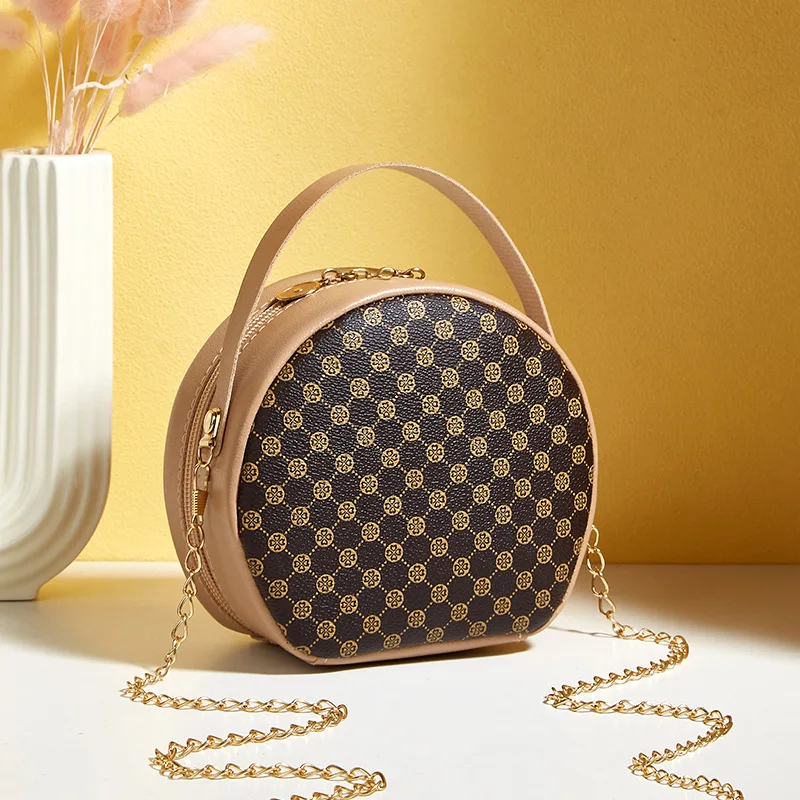 Factory Whosale Luxury PU Leather Vintage Checkered Round Lady`s Excellent Shoulder Bag Hand Bag Cross Bag for Shopping Outdoor