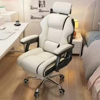 Wholesale Cheap Price Soft PU Leather Executive Swivel Computer Chair White Color Ceo Office Chair With Footrest