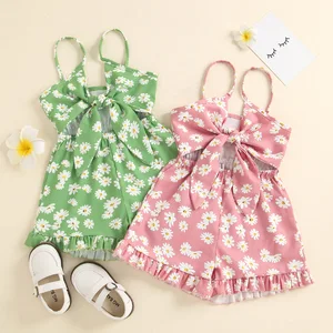 2021 Summer Baby Clothes Toddler Girl Outfit Fresh Floral Printed Sleeveless Ruffle Overalls Cute Green Girls Jumpsuit