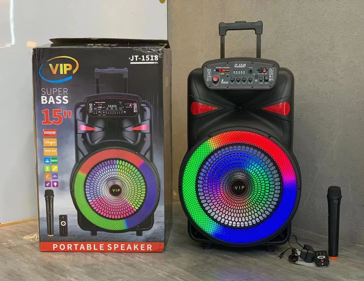 Jt1518 15 Inch Speaker Trolley Portable Speaker Outdoor Portable Bt