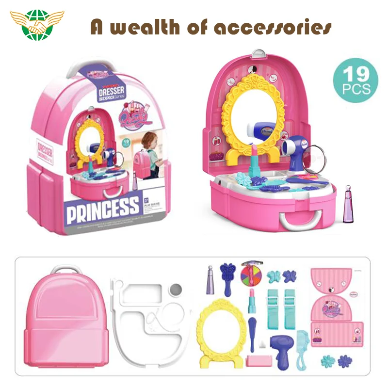 New Toys Popular Princess Hair Dresser Simulation Make up Set Educational  Diy Plastic Backpack Playhouse Toys for Girls