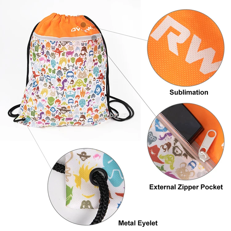 Custom Logo Oxford Student Drawstring Backpack Bags 600 Polyester Cinch Sack