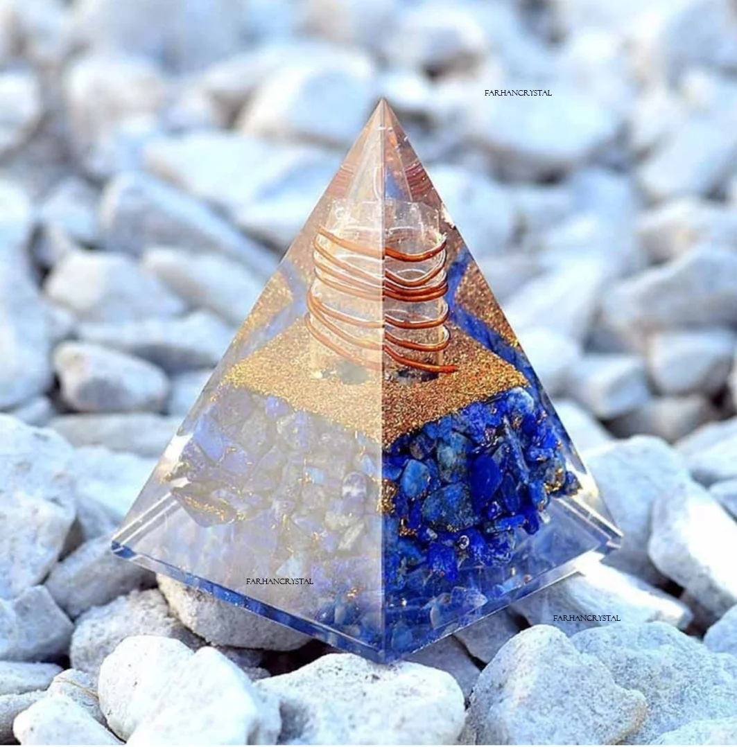 orgone pyramid lapislazuli with crystal point big pyramid nubian