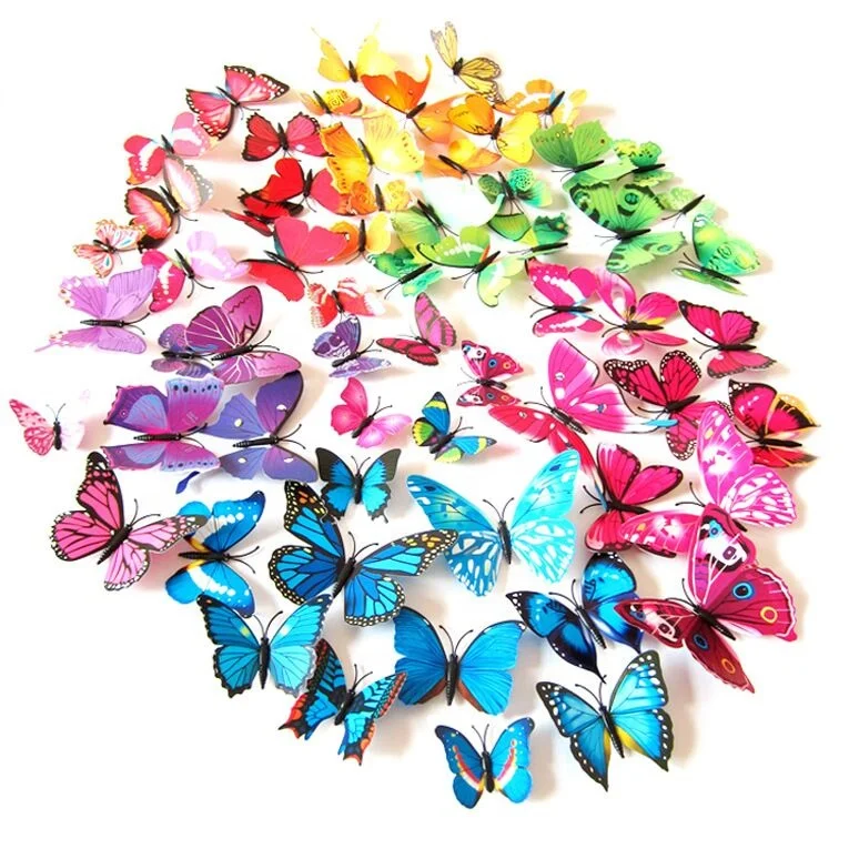 48 Pcs 3D Double Wings Butterfly Sticker Art Design for Home Decor 