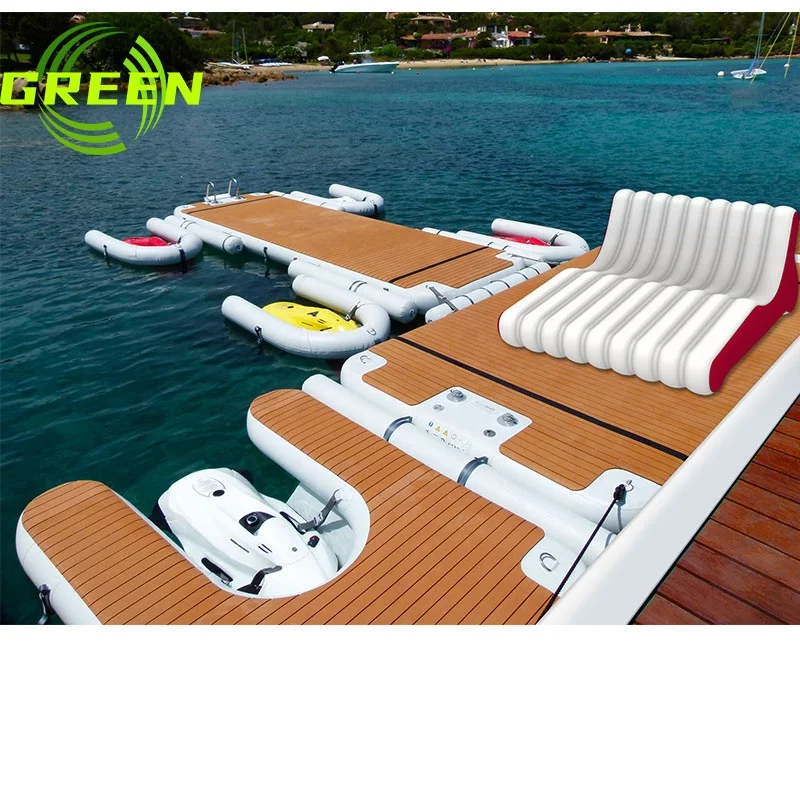 GREEN Inflatable Leisure Yacht Yoga Drop Stitch Platform Deck Hard Pvc Water Swim Pool Floating Dock Mat with Ladder for Lake