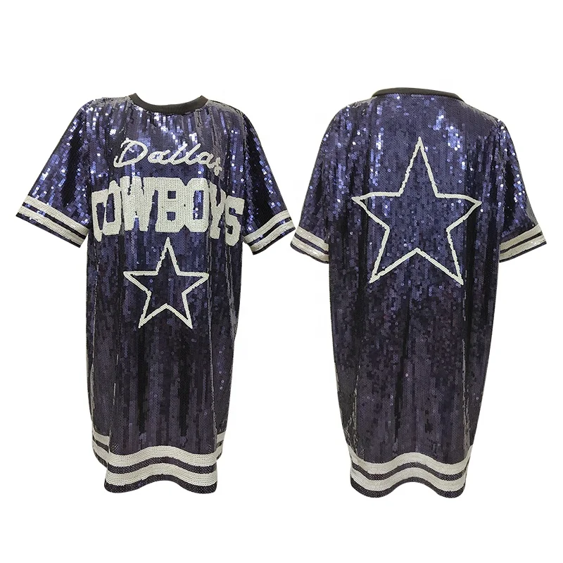 Wholesale YIZHIQIU Sequin Jersey Dress Women Custom Dallas Cowboys jersey  From m.