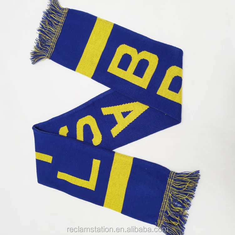 OEM custom logo 100% acrylic 2 colors knitted jacquard football fan scarf