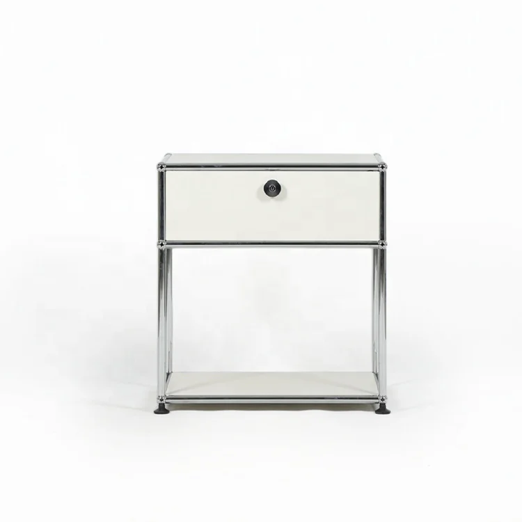 Modern Simple Stainless Steel White Nightstands Modular Metal Bedside Table for Bedroom Hotel Villa Apartment