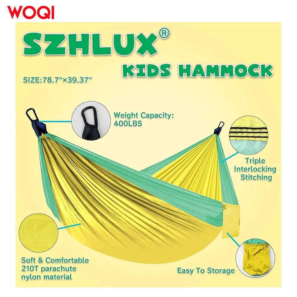 WOQI Single and Double Portable Durable Lightweight Nylon Camping Hammock Suitable for Indoor and Outdoor Use with Tree Straps