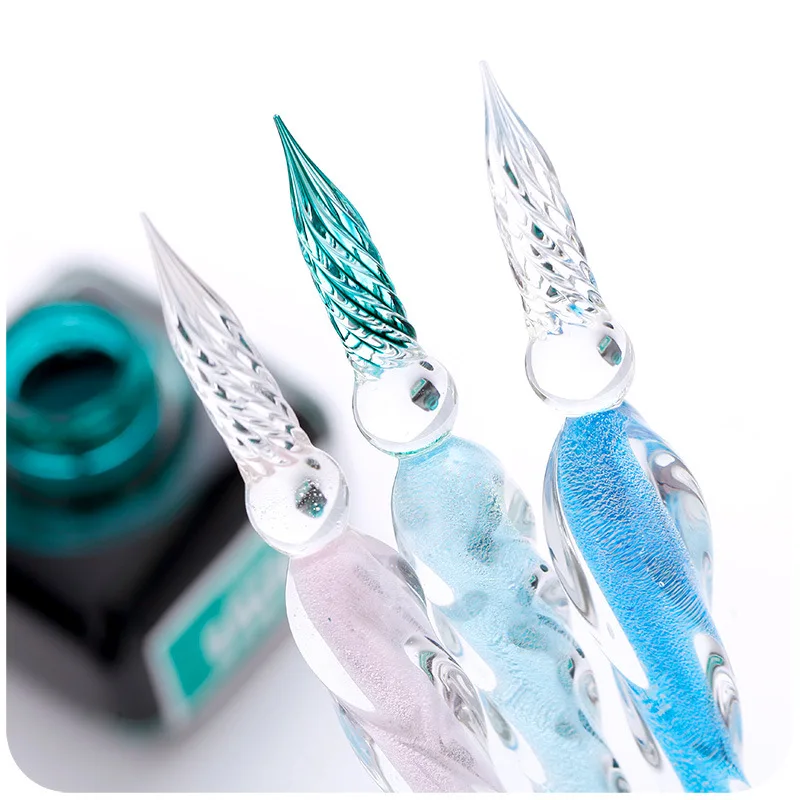 Crystal Glass Dip Pen Fountain Pen With Colorful Promotional Signatures Pen for Gift