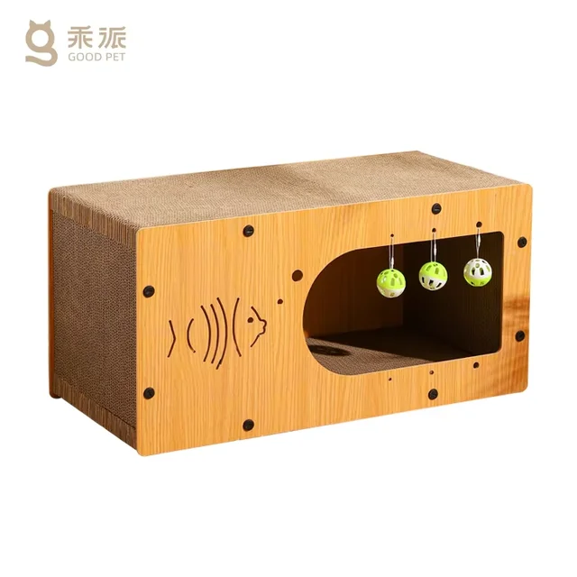 New Design Wooden Solid Cat House Scratcher Board Pet Toy Ball Multi-functional Cat Furniture