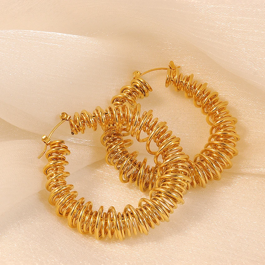 Big Twisted Spring Spiral Hoop Earrings For Women Ladies Gift 18k Gold