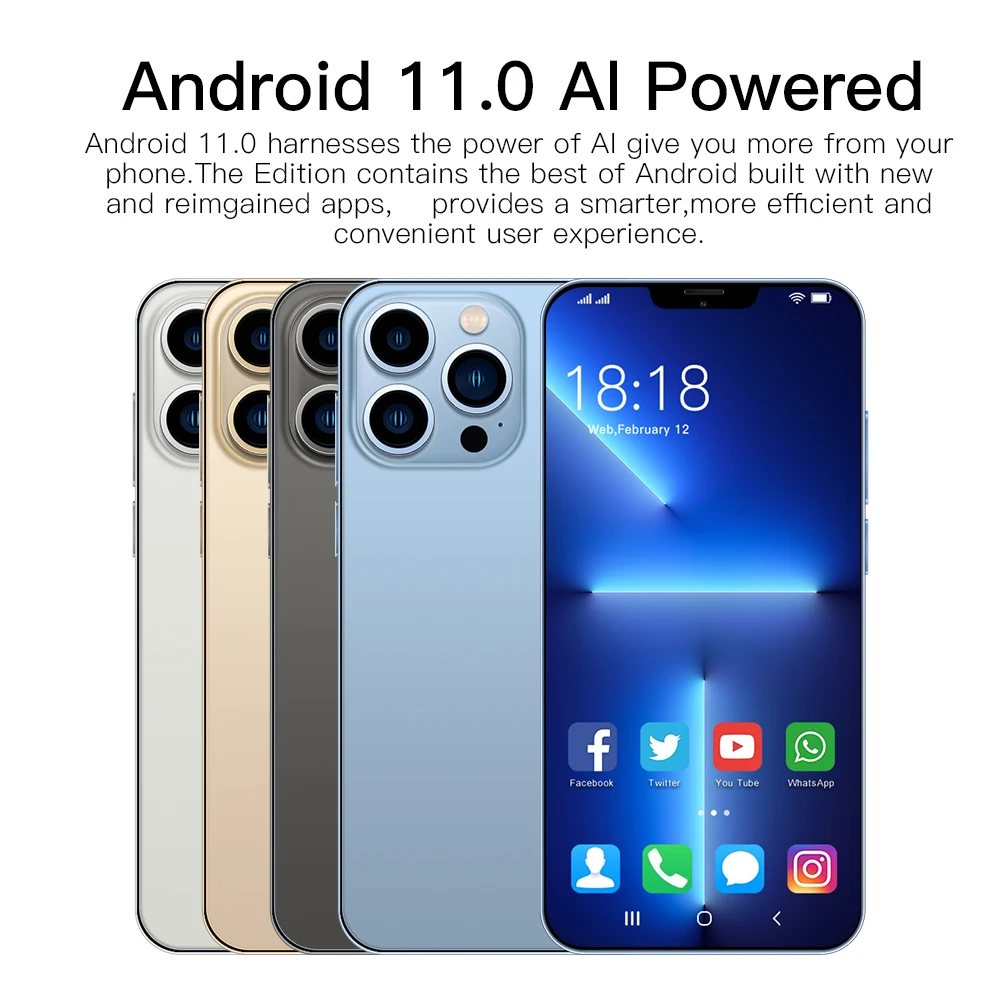 Global version i13 Pro max 16GB+512GB 6.7 inch Android 11 5800mAh 5G Smart Phone Global version Unlock customize logo mobile