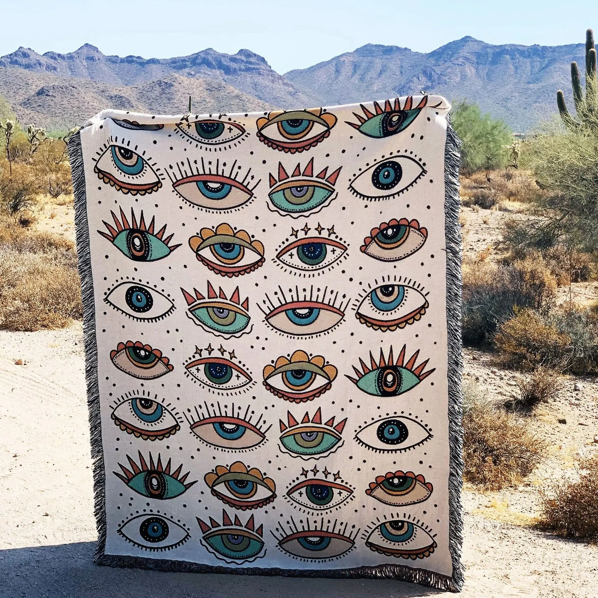 Оптовая продажа от производителя жаккардовые тканые одеяла для пикника из 100% хлопка и полиэстера на заказ с рисунком кисточек