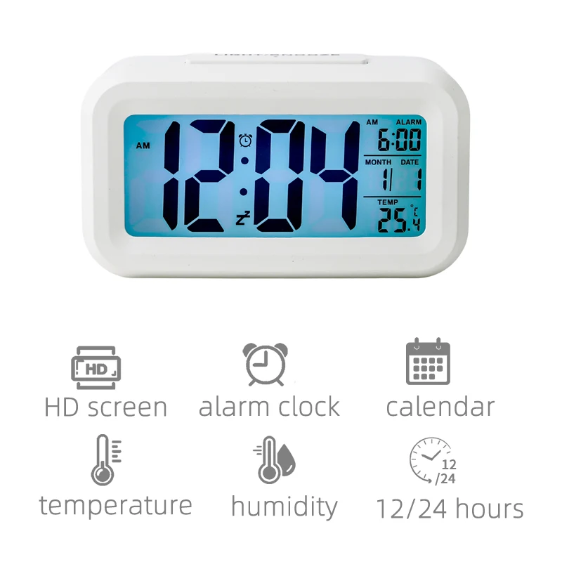 Wholesale Electronic Gifts Date Calendar Temperature Snooze Button Battery Operated Rectangle Smart Digital Alarm with Night