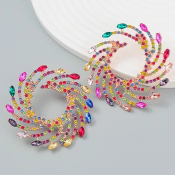 Exaggerated Spiral-shaped Alloy Full Color Diamond-studded Sunflower Female Super Flash Temperament Dinner Earrings