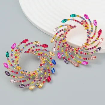 Exaggerated spiral-shaped alloy full color diamond-studded sunflower female super flash temperament dinner earrings