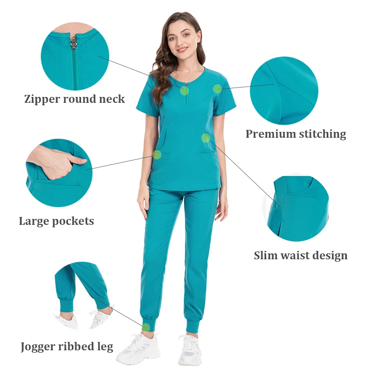 Logo Custom Scrubs Uniforms Sets Light Color Teal Green Doctor Hospital