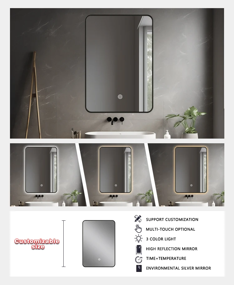 product modern hotel portable aluminum led bathroom mirror wall mount smart mirror frame makeup bathroom mirror with led light-4